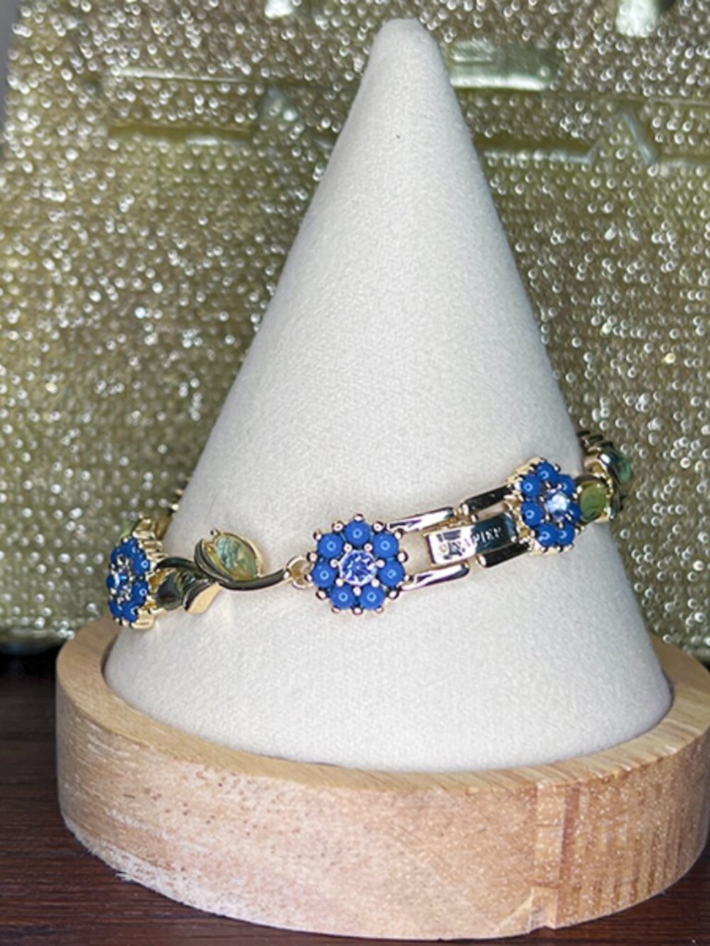 Napier | Blue & Iridescent Crystal Flower Silver-tone Flex Bracelet | NWOT